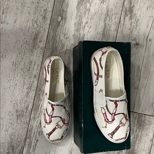 Polo by Ralph Lauren Women's White Flats with Red and Blue Design